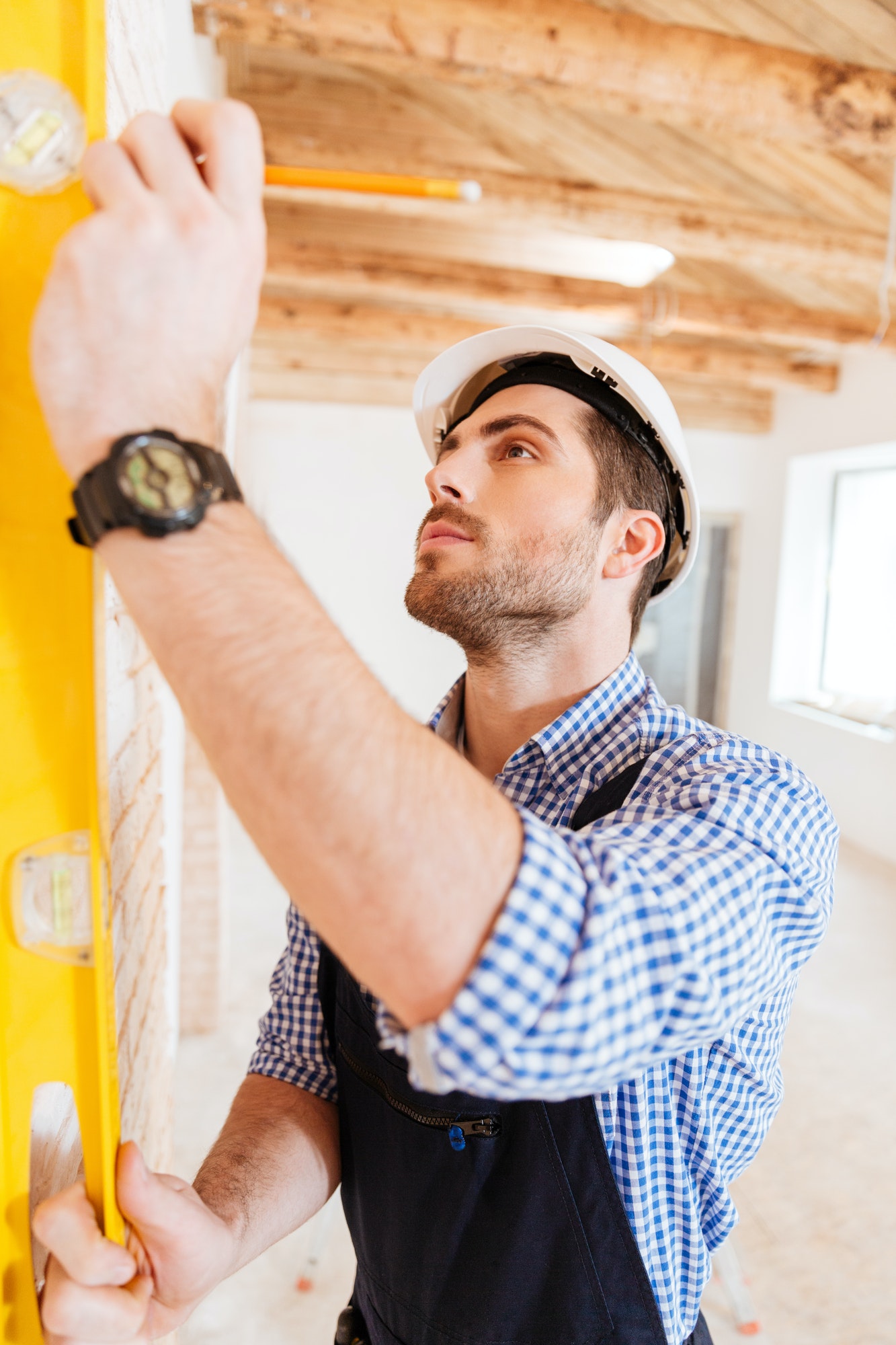 Close-up portrait of a construction builder